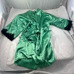 Frederick's of Hollywood Fredricks small green silky satin black lace beauty robe Photo 1