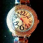 Betsey Johnson Women's Gold Crystal Watch Pink Heart Photo 0