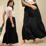Aerie  • Poplin Tiered Maxi Skirt black cotton full ruffle midi pull on Photo 3