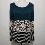 24 Seven by Maurices Kennedy Teal Leopard Stripe Colorblock Long Sleeve Top M Green Size M Photo 1