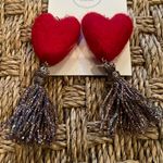 🌸Southern Poms heart fringe earrings Red Photo 1