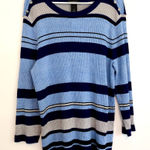 Investments NEW NWT Plus Size Blue Light Blue Black Striped Crew Neck Sweater 1X Photo 0