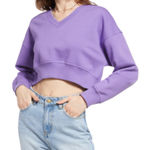 BP NEW Womens Cropped Large V-Neck Crop Organic Cotton Blend Sweatshirt Purple Photo 0