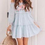 Free People Sunbeams Floral Embroidered Chambray Blue Mini Dress Bohemian Photo 1