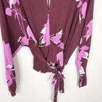 Free People  Small Top Burgundy‎ Floral Mock Neck Long Sleeve Choker V Neck 1043 Photo 8