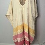 Tribe Alive  Poncho One Size Pink Striped Fringed Cotton Beach Cover Up Boho Photo 5