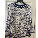 Tory Burch 100% Silk Top Blouse Shirt Blue Frenesi Toile Floral size xs Photo 4