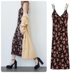 ZARA  Moody Floral‎ Print and Lace Slip Midi Dress Small Photo 1