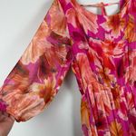 Lara G Floral Midi‎ Dress Large Pink Silk Blend Made in Italy Colorful Bohemian Photo 2