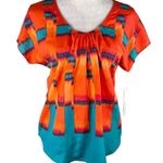 Calvin Klein Firecracker Blouse Small Orange Teal Short Sleeves New Photo 9