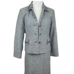 Pendleton Vintage Wool Silk Tweed Style Skirt Suit Leather Trim Black Small Photo 1