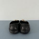 Tory Burch  Minnie Black Leather Gold Logo Elastic Heel Ballet Flats Photo 4
