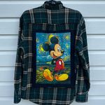 Plaid Shirt with Mickey Mouse Starry Night Design Green Size L Photo 5