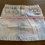 L.A. Blues Denim Skirt Stretch Pockets Light Wash Mini Skirt Embroidered Retro Photo 0