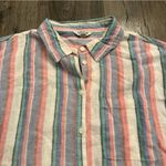 Orvis Women's Ladies Short Sleeve Button Up Linen Blend Shirt Top Stripe S Photo 7