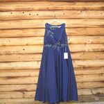 Mac Duggal 20365 Navy Floral Applique Sleeveless A Line Gown Photo 4