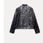 ZARA NWOT All Over Heavy Sequins Bloggers Fave Jacket / Blazer Black Medium Wool Photo 3