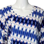 Chico's  Shirt Womens Large Blue White Geometric‎ Printed Top Art to Wear Artsy Photo 4