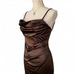 Brown satin maxi formal dress Photo 2