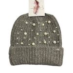 Jessica Simpson Beanie Hat Womens OS Pearl Embellished Gray Ribbed Knit NWT Photo 0
