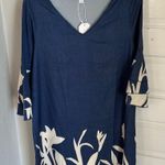 NWT blue white and light pink 3/4 sleeve v neck dress size large silky material Photo 0