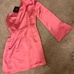NWT Muse By Marchesa Gardenia One Sleeve Satin Dress in Size 0 & color “Punch” Pink Photo 3
