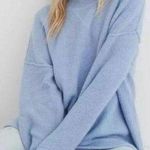 Aerie Cozy Up Women’s XS Powder Blue Ribbed Knit Reverse Seam Oversized Pullover Photo 0