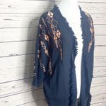 Jolt Navy Blue & Pink Embroidered Boho Geometric Open Front Kimono Size Medium Photo 3