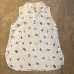 Chico's Chico’s Linen Sleeveless AMAZING Black Letters White Tunic Top Size LARGE Photo 0