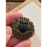 Vintage Victorian Style Ornate blk velvet center Brass Brooch Pin With Filigree Black Photo 3