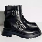 ZARA New  leather black Moto combat boots buckles and zippers EU 36 US 6 Photo 3
