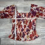 Old Navy purple orange floral puff slv top square neck smocked crop medium R24 Photo 4