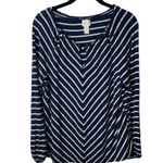 Chico's Sz 1 M Peasant Top Blouse Scoop Keyhole Neck Striped PeekABoo Navy Shirt Photo 10