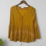 Taylor & Sage Womens Small Mustard Bell Sleeve Tie V-Neck Boho Peasant Blouse Photo 0
