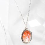 Boho Style Silver Tone Metal Fashion Necklace with Orange Calcite Stone Photo 2