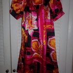 Bebe O made in France geometric print satin dress L oranges and pinks Photo 0