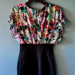Nicole Miller Women Black Stretch Floral Cap Sleeve V Neck Mini Dress 8 Career Photo 2