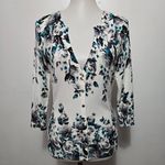 White House | Black Market Teal Floral Cardigan Small Romantic Feminine Photo 1