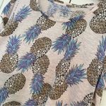 Lucky Brand  Linen Pineapple Print Blouse Top Sz 1X Short Sleeves Scoop Neck Photo 6