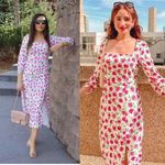 ZARA  pink floral square neck‎ slit midi dress size small blogger favorite Photo 2