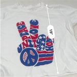 Lucky Brand  Peace Love Unity Hope crop T Shirt Red White Blue America size small Photo 5