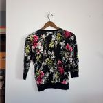 White House | Black Market  WHBM Floral Black Pink Snap Front Cardigan Sweater Photo 5
