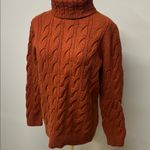 LL Bean Vintage Fisherman Sweater Womens Cable Knit Turtle Neck Wool Blend Large Orange Photo 1