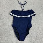 J.Crew Navy Ruffle Bandeau One Piece Swimsuit Blue Women's 4 Halter Strapless Photo 1
