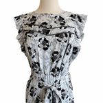 MAXSPORT Floral Dress Blue Black Ruffles Lined Midi Elastic Waist Belt Small NWT Photo 3