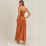 MABLE Strapless Smocked Knot Front Side Slit Maxi Dress Orange Photo 4