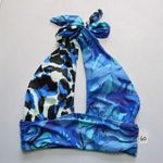 Blue Floral Halter Padded Tie Swim Sports Bra Beach Bralette Bikini Top L Large Photo 0