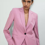 ZARA Classic One-Button Pink Suit Business Career Work Stretch Blazer Size 6 Photo 0