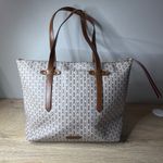 Fossil  Felicity Tote Signature Bag Brown Beige Leather Trim Carryall Shopper Photo 0