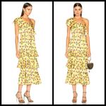 💕PATBO💕 One Shoulder Tiered Ruffle Midi Dress ~ Bright Yellow Print 8 NWT Photo 1